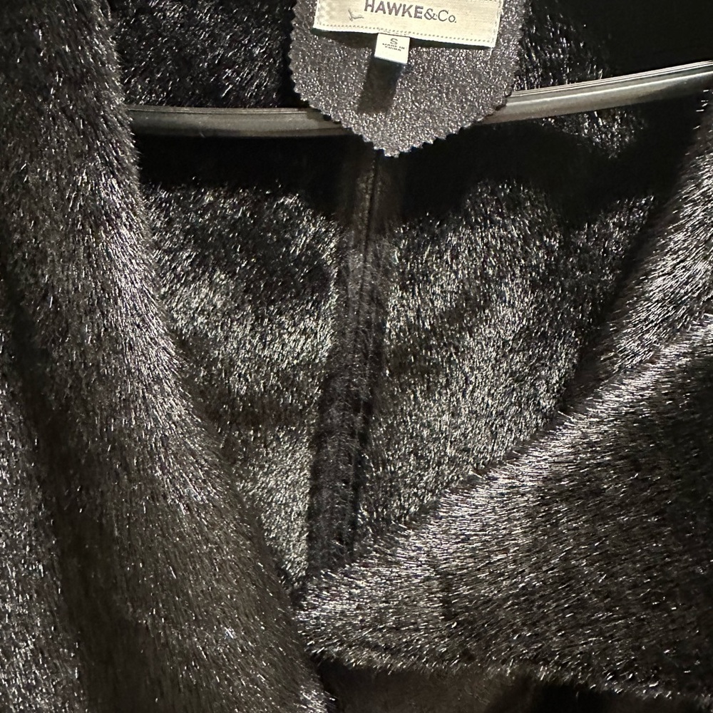 Hawke & Co Black Trench Coat Faux Fur Collar size Small - Picture 2 of 11